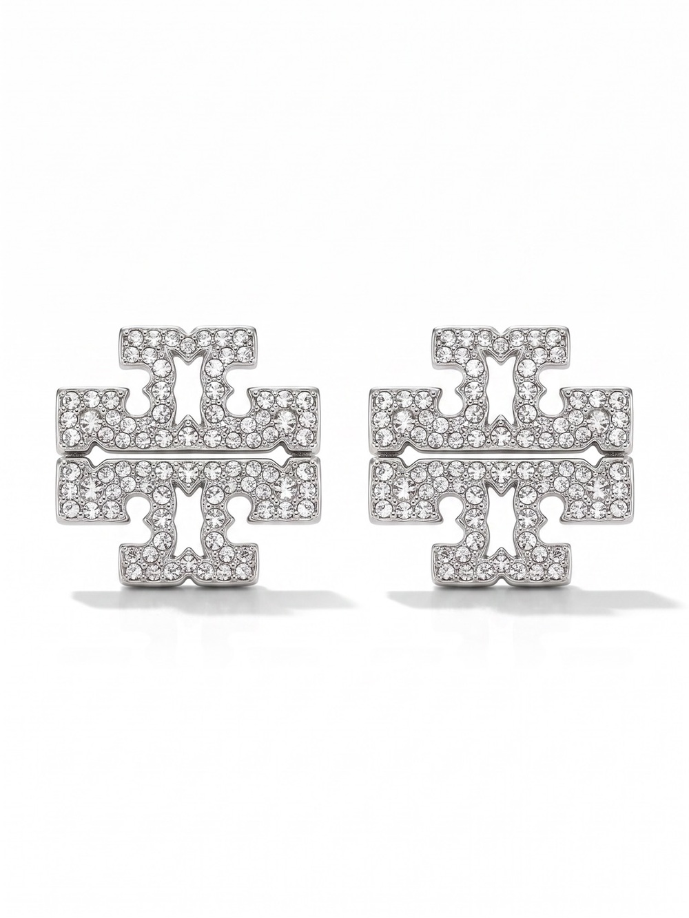 New Tory Burch Icon Pavé Stud Earrings Tory silver